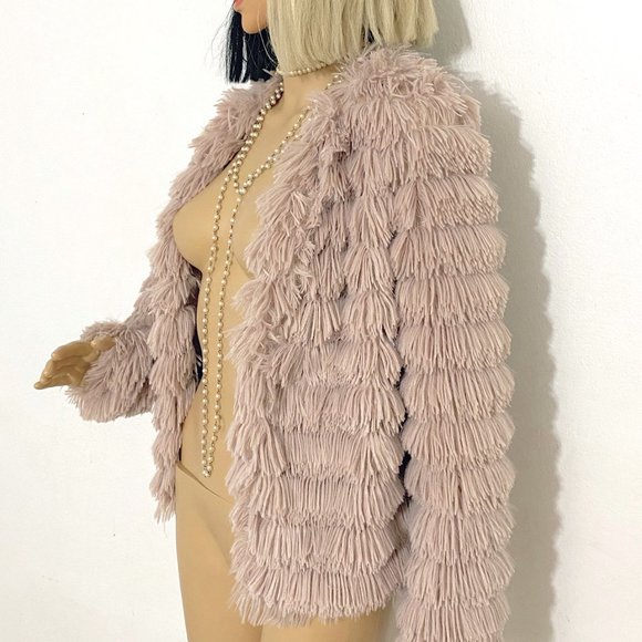 Open Front Fuzzy Cardigan | Fluffy Cardigan | Dressy Jacket | Beige Jacket | S - Picture 3 of 9